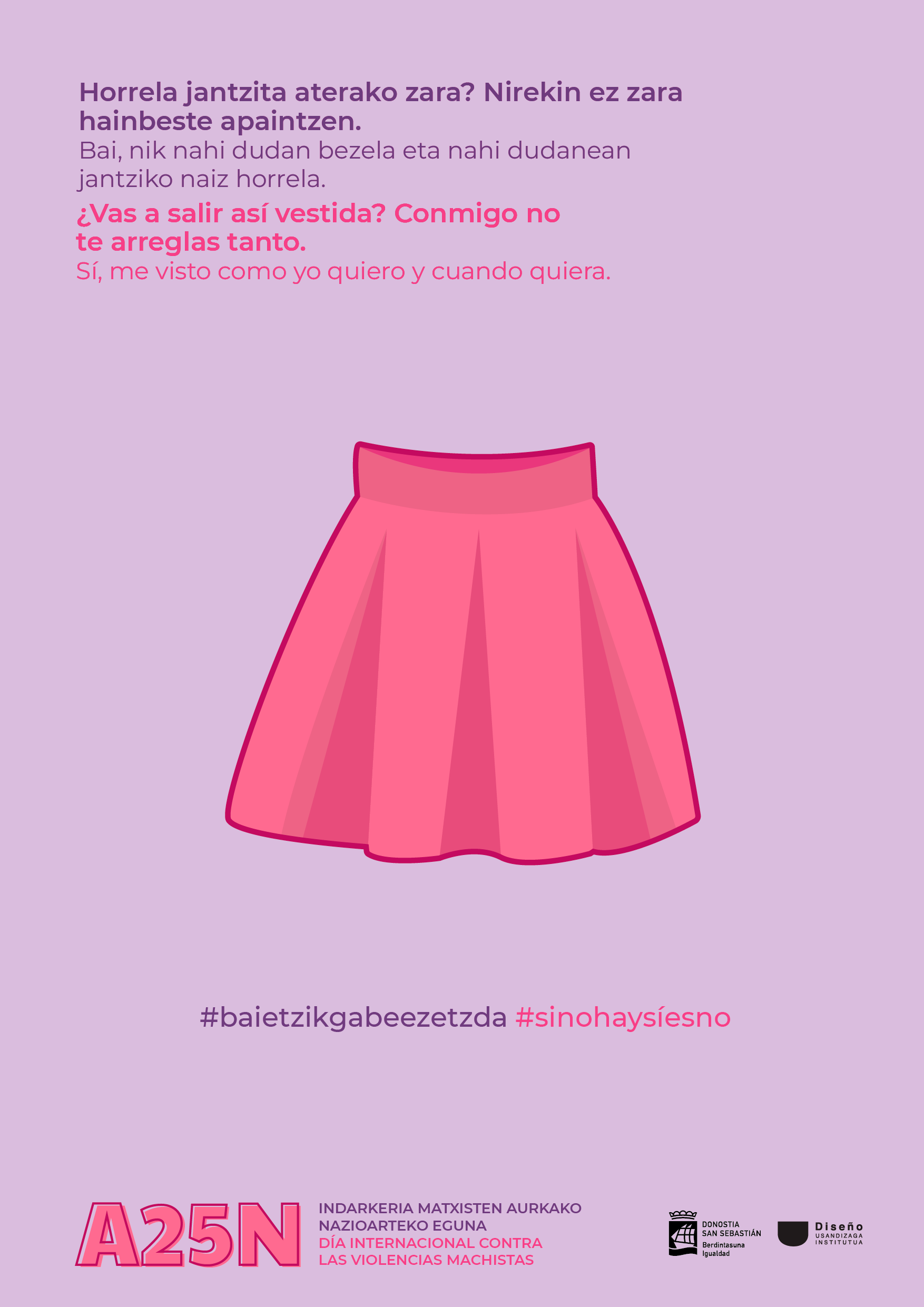 Cartel con ilustración de falda que pertenece a la campaña del 25N