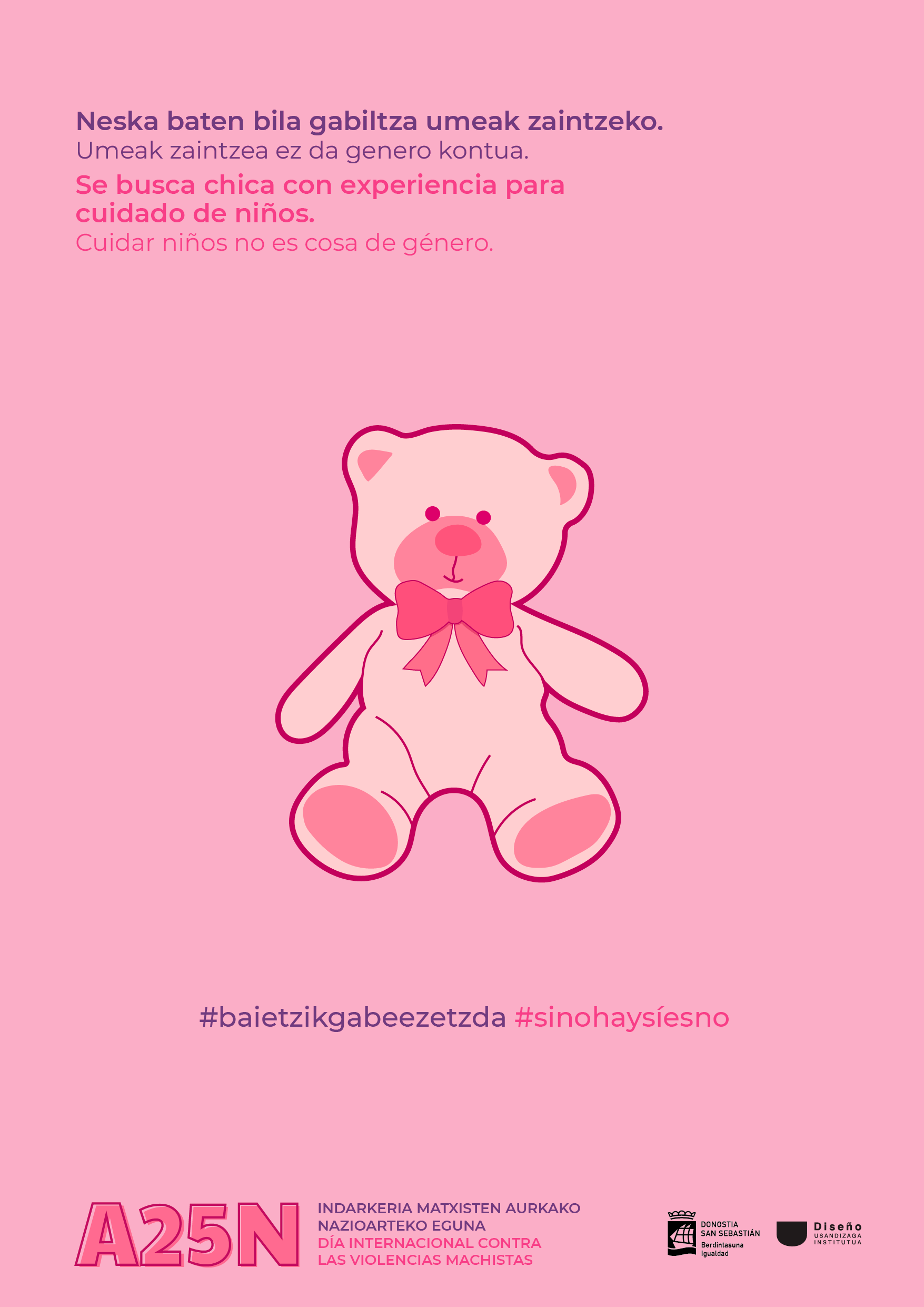Cartel con ilustración de oso que pertenece a la campaña del 25N