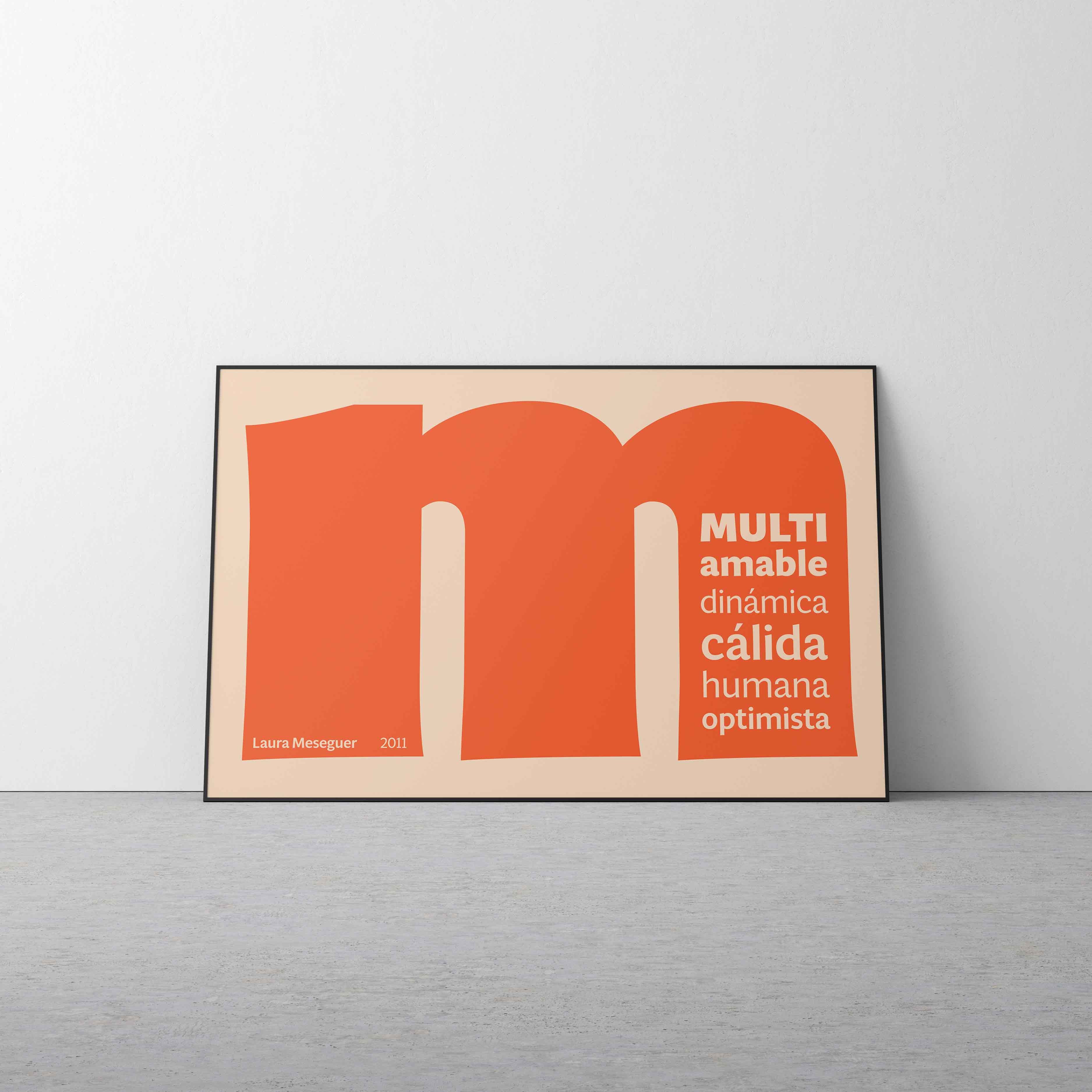 Poster del diseño con la letra "m" de gran tamaño, creado con la tipografía multi, de Laura Meseguer